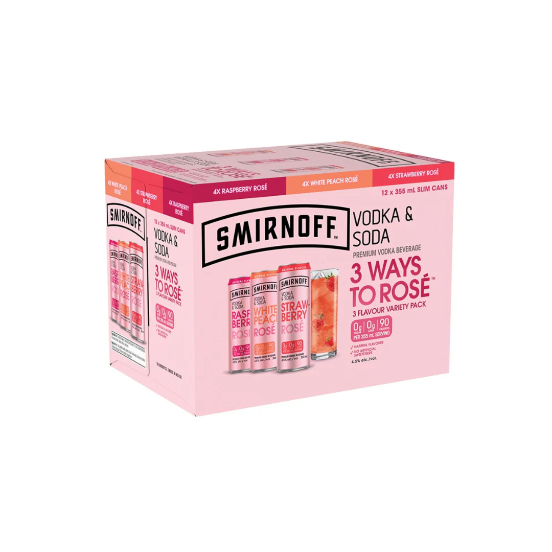 Smirnoff Vodka & Soda Rose Variety 12 Cans